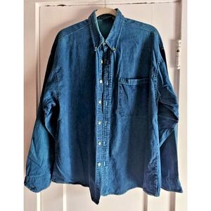 Vtg BON HOMME USA made 100% cotton Mens M denim shirt long sleeves